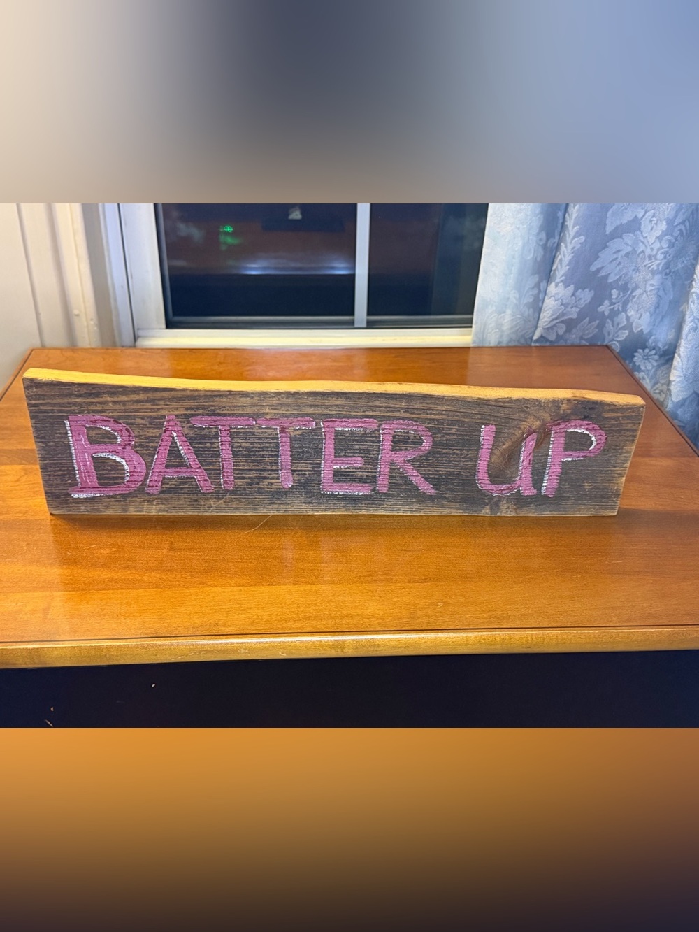Rustic Wood Desk Sign with Pink Lettering